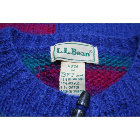 VTG L.L. Bean Mohair Cardigan Sweater Womens M Geometric Toggle Button 80s Retro - Picture 3 of 8